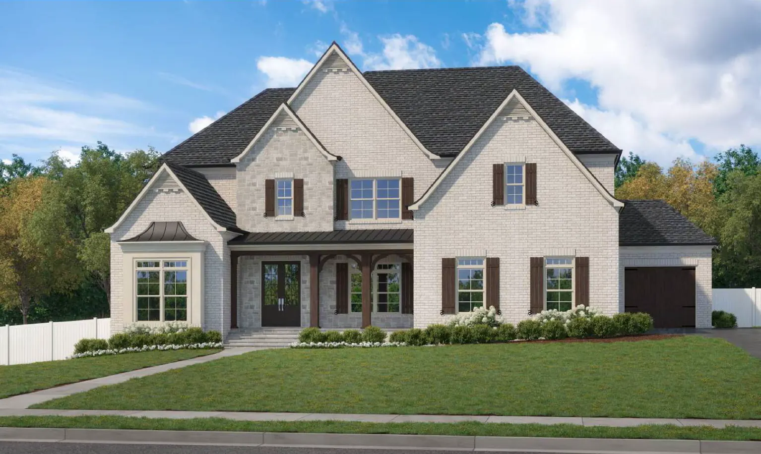 The Preserve I front elevation: painted brick with stone accents and a covered front porch